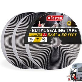 XFasten Butyl Putty Tape, Black, 1/8" x 3/4" x 30' (3-Pack) EDPM Butyl Rubber Sealant, Stretchable Camper Butyl Tape, Pool, Headlight and RV Sealant