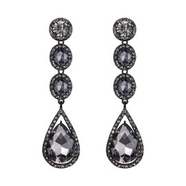 Flyonce Women's Rhinestone Crystal Wedding Fashion Long Teardrop Dangle Chandelier Earrings Carbon Black Black-Tone