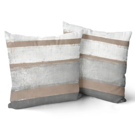 Brown Pillow Covers 18x18 Set of 2 Light Brown Grey Gray Modern Abstract Art Striped Throw Pillows Farmhouse Outdoor Decorative Pillowcase Cotton Square Cushion Cover for Home Couch Bed