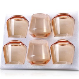 Colorsavant Stemless Wine Glasses Set 6【Peach Color Wine Glasses Stemless】 Peach Short Tumbler【14oz】 Peach Glassware for Wine or Soft Drinks,Unique Wine Gifts for Valentines Day