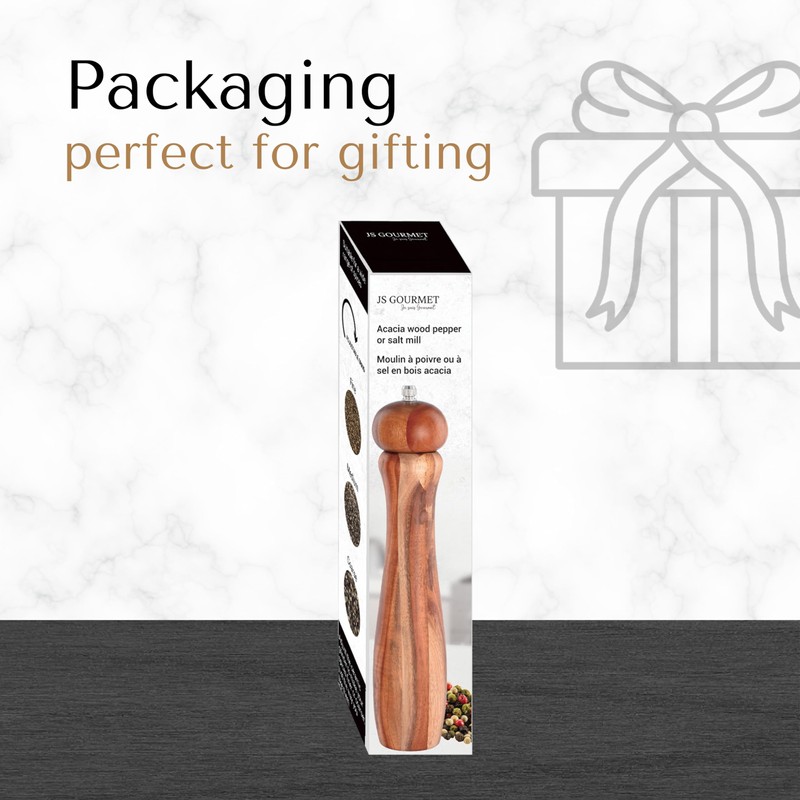 JS Gourmet Acacia Light Wood Pepper and Salt Mill Grinder