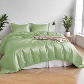 LINENWALAS Double Size Duvet Cover Set, 100% Bamboo Bedding, 200 x 200 CM Cooling Quilt Cover, Soft, Anti Allergy, Light Weight Comforter Cover with Zipper Closure (Double, Sage Green)