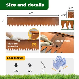 Steel Garden Metal Landscape Edging 40 inch with Top Bending Protection Pre-Rusted Steel Garden Edging 6 Inch Depth 90 Degree Bend 6 Pack for Lawn Yard (6 inch-90 Degree Bend, Rusted)