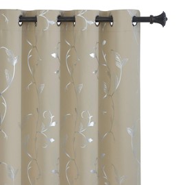 BUHUA Beige Blackout Curtains Thermal Insulated Wave Vine Print Window Curtains Total Privacy Curtains for Living Room 52W×72L Set of 2 Panels