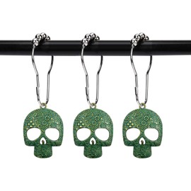 ZILucky Set of 12 Sugar Skull Shower Curtain Hooks Decorative Home Bathroom Stainless Steel Rustproof Skeletons Shower Curtain Rings Decor Accessories (Patina)