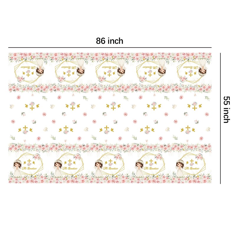 HIPVVILD Mi Bautizo Baptism Tablecloth Party Decorations for Girls, 3