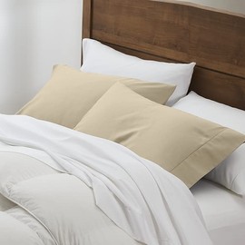 Cuddledown Easy Care Pillowcase Set | 100% Cotton | Premium Quality | Ultra Soft Sateen Weave | Breathable | Standard/Queen | Tan