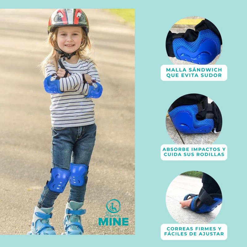 Set 6 Equipo De Protección Para Patinar, Bicicleta Patineta Azul