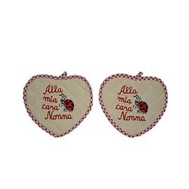 Pair of Heart Shaped Pharze with Embroidery on My Dear Grandma in Red
