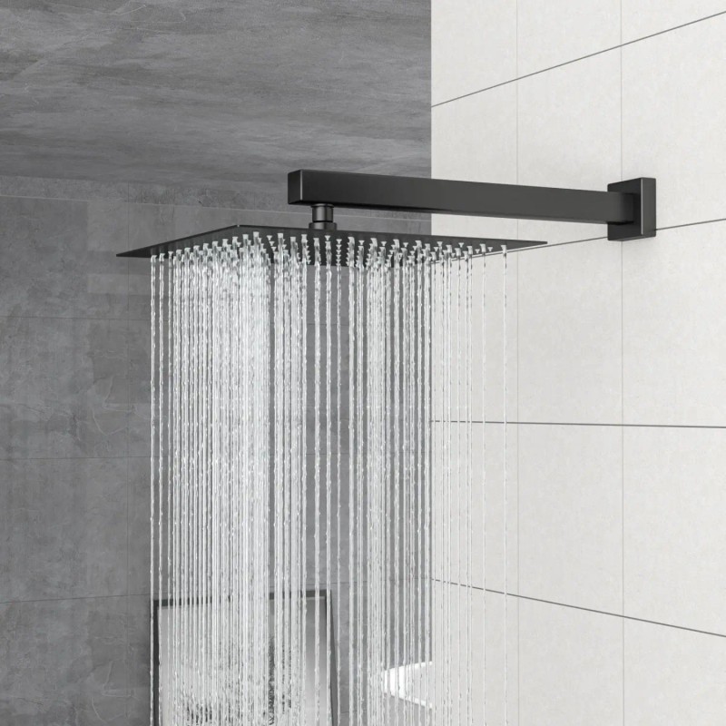 Matte Black 12-Inch Wall Mounted Square Bathroom Set Dual Shower