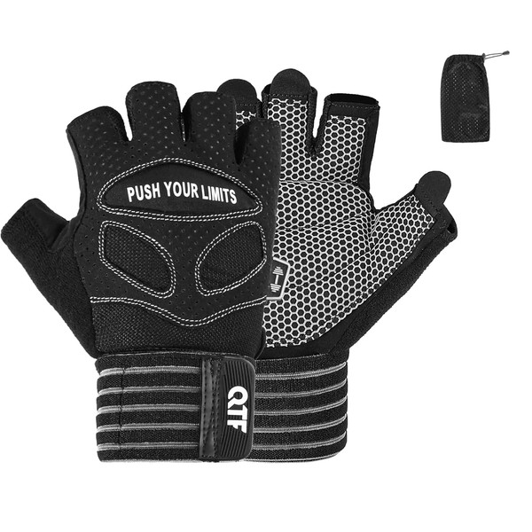 QTF Ventilated Weight Lifting Gym Workout Gloves with Wrist Wrap