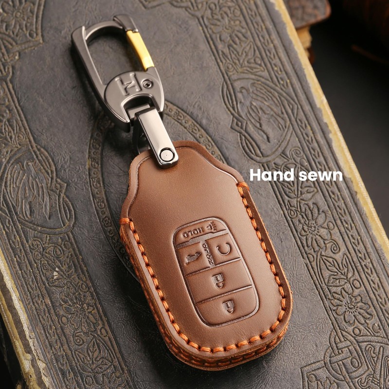 OLLEN Genuine Leather Key Fob Cover, Fit for Honda Civic