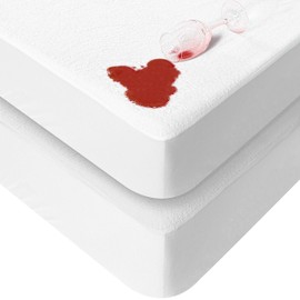 NTBAY 2 Pack Cotton Terry Waterproof Baby Crib Mattress Protectors, Breathable Mattress Pad Covers for Toddler, White