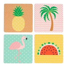 SET OF FOUR TROPICAL SUMMER FLAMINGO COASTERS