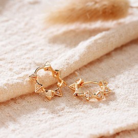 GUEMER Gold Spike Huggie Hoop Earrings 14k Gold Plated Dainty CZ Cone Spike Cute Mini Trendy Small Sleeper Mini Huggy Tiny Minimalist Delicate Spike Earrings Women Men