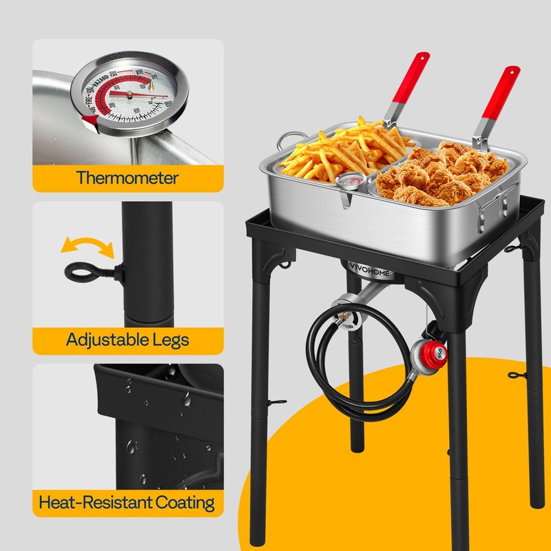 VIVOHOME Double Deep Fryer with 2 Baskets and 54,000 BTU