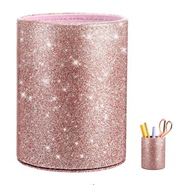 LWZko Pencil Cup, PU Pen Holder, Makeup Brush Holder, Makeup Brush Storage Cup, PU Glitter Pen Holder, PU Glitter Pink Women Girls Pencil Cup Holder for Desk, Office, School, Home
