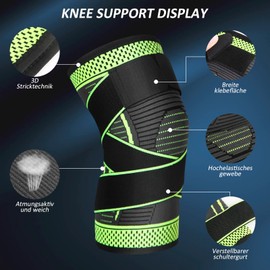 Ruilala Knee Support 1 Piece Knee Support with Adjustable Velcro Bandage Compression Knee Bandage for Men Women for Arthritis ACL Meniscus Tear Sports Fitness Weightlifting Jogging (Green, XXL)