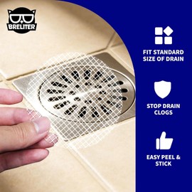 Breliter Disposable Shower Drain Hair Catcher, 30pcs Strong Adhesive Drain Cover Strainer for Shower, Bathtub and Vanity Sink, Waterproof Mesh Filter