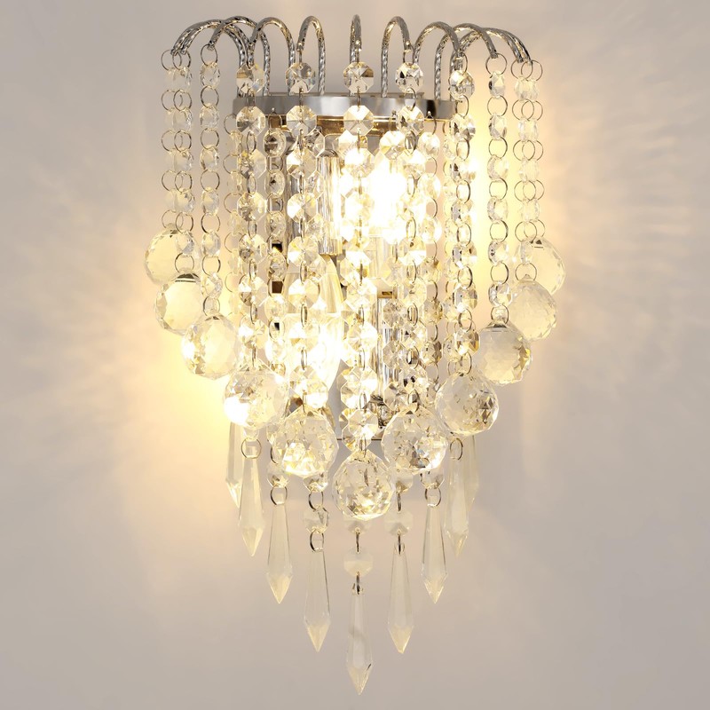 Goeco Crystal Wall Sconces, 11.8x7 Inch Chrome Wall Sconce Luxury