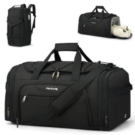 Hanke Expandable Carry On Luggage Bag,3 in 1 Duffle Bag for Travel,45L-55L Weekender Overnight Bag with 15.6" Compartment for Women & Men (Black)