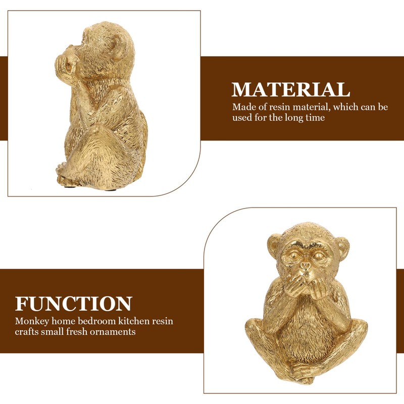 HOMSFOU Resin Three Wise Monkeys Figurine Speak No Evil Monkey