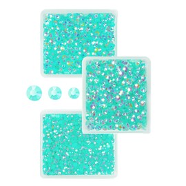qiipii Aquamarine Green AB Resin Rhinestones for Crafting 3mm 4mm 5mm Flatback Jelly Stones Bulk SS10 SS16 SS20 Non-Hotfix Aqua Green Diamonds Charms for Nails Face Makeup Tumblers Crafts Clothes Shoe
