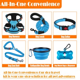 LOBEVE No Pull Dog Harness, Collar & Leash Set | Includes Dog Seat Belt, Collapsible Bowls & Poop Bag Dispenser. Ideal for Training, Walking, Hiking. Fits Small to Large Dogs(Blue-XL)