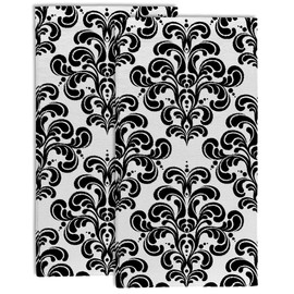 Gnhkmw Black White Damask Flowers Hand Towel Set of 2,Vintage Black Floral Bathroom Kitchen Hand Towel,Soft Absorbent Decorative for Bathroom Kitchen Hotel Gym Yoga