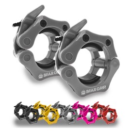 BEAR GRIP Barbell Clamps Collars - Pair of Quick Release Weight Barbell Clips for Weight Lifting, Crossfit, Strength Training Barbells (Grey, 2 Inch / 50mm)