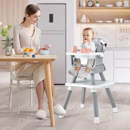 KOTEK Baby High Chair, 8 in 1 Convertible Highchairs for Babies and Toddlers, Building Block Table, Booster Seat, Toddler Chair with Removable Tray, Safety Harness, Dual Cushions (Chevron)