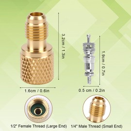 2pcs R134A Refrigerant Can Tank Brass Adapter, 1/4" Male to 1/2" Female Adapter for R12 Hose Quick Connect Fittings with Valve Core for AC Refrigerant Air Conditioner System