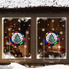 Christmas Stained Glass Robin Tree Santa Father Christmas Bauble Snowflake Window Stickers Cling (Tree Stained Glass)