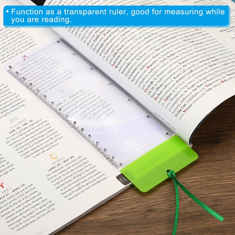PATIKIL Bookmark Magnifier with Ruler, 2 Pack 3X Magnifying Sheet
