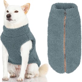 Gooby Sherpa Vest Dog Sweater - Stone Blue, Medium - Warm Fuzzy Fleece Step in Dog Jacket Without Ring Leash - Winter Small Dog Sweater - Dog Sweaters for Small Dogs and Medium Dogs for Everyday Use