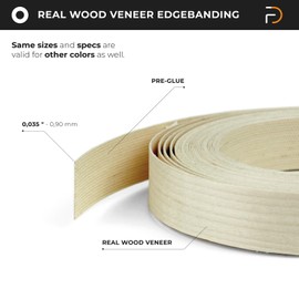 Furndiy Birch 3/4" x 50' Roll Pre-Glued Wood Veneer Edge Banding, Iron on Edge Band, Hot Melt Adhesive, Real Wood Edge Tape, Veneer Edging for Easy Furniture Restoration, Smooth Surface, Based in USA
