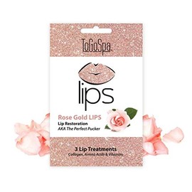 ToGoSpa LIPS, The Perfect Pucker | Moisturize, Hydrate, and Soothe Lips | Anti-Aging Clean Collagen Gel Masks with Hyaluronic Acid, Vitamins C & E - 3 Pack (Rose Gold Lips)