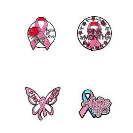 Faith Of Love Brooch AIDS Awareness Badge 4PCs Pink Butterfly Rose Flower Brooch Pink Month Power Button Badge Mental Red Ribbon Collar Enamel Lapel Pin Jewelry Pins for Women Charity Activity