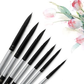 Sable Watercolour Paint Brushes Set,7PCS Fine Detail Paint Brushes for Acrylic Painting Round Pointed Professional Artists Painting Brushes for Detail,Washes Acrylics,Ink,Gouache & Oil