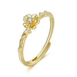 Gold Birthstone Rings for Women,Dainty 14K Gold Plated Birthstone Flower Ring Adjustable Birth Month Gold Ring Unique Non Tarnish Stackable Finger Simple Birthday Jewelry Birthstone Jewelry (October)