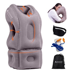 Modern Advantage Inflatable Travel Pillow for Airplanes with Adjustable extra Bottom, Support head & chin to avoid Neck & Shoulder Pain for Travelling office napping with Eye Mask & Earplug, Pack of 2