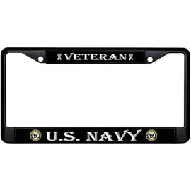 Patriotic Car Accessory License Plate Frame - Standart Cars USA Stainless Steel Tag Frame for Front and Rear - License Plate Frame US Navy Veteran - Metal Plate Frame with Screws 6 x 12.25 inches