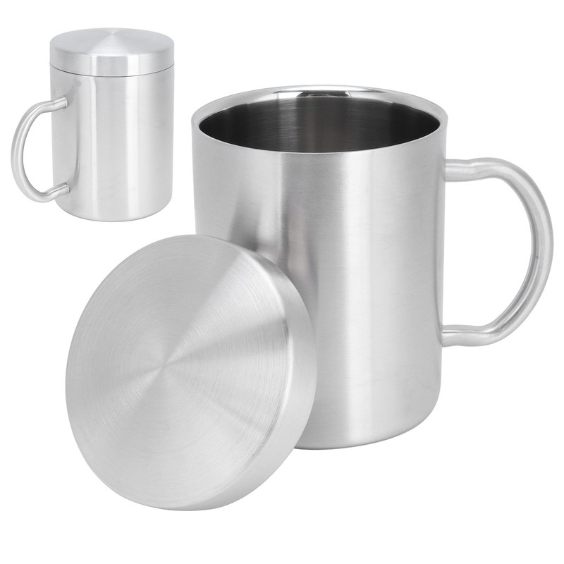 Stainless Steel Mug with Handle Lid DoubleLayer Heat Insulation Cup
