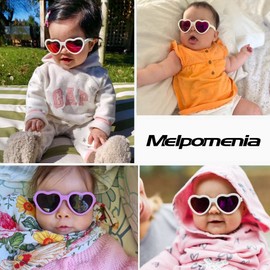 Melpomenia Heart Shaped Baby Polarized Sunglasses with Strap Adjustable Unbreakable Shades for Newborn Infant Age 0-24 Months(Matte Pink/Pink Mirrored + Matte White/Purple Mirrored)