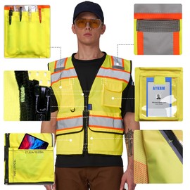 A-SAFETY 2xl High Vis Reflective Safety Vests for Men Women High Visibility Vest with Pockets Mesh Fabric Construction Safety Apparel Neon Vest for Work