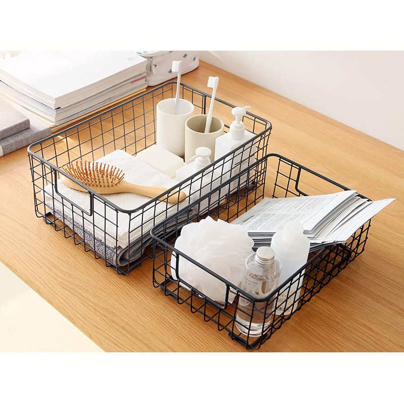 Kingrol 2 Pack Wire Storage Baskets with Handles, Metal Organizer