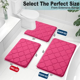 OLANLY Memory Foam Bath Mat Set of 3 Piece, Bathroom Rugs and Toilet Rug U-Shaped, Ultra Soft and Absorbent, Comfortable, Non-Slip, Machine Washable, Shower and Home Decor Accessories, Deep Pink