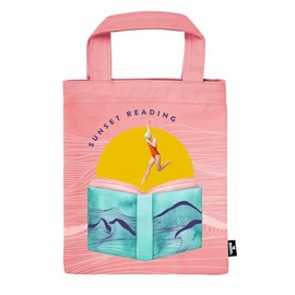 moses. libri_x Sunset Reading Book Bag - Fabric Book Bag Gift Packaging 100% Cotton Reusable Eco Friendly Book Cover in Rose with Summer Book Motif