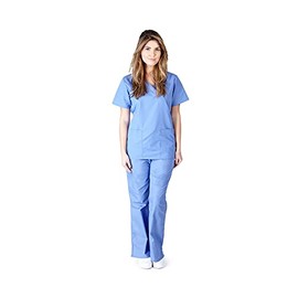 Natural Uniforms Women's Mock Wrap Scrub Set (Ceil Blue) (Large)