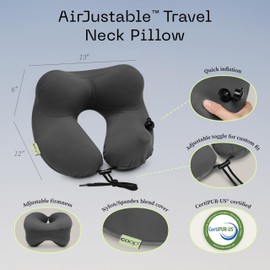 Coop Home Goods AirJustable Travel Neck Pillow, Inflatable, Adjustable Support for Neck & Chin, Compact Travel Pillow, Soft Memory Foam Comfort, Airplane Travel Essentials, Cooling & Washable Cover | Coop Home Goods